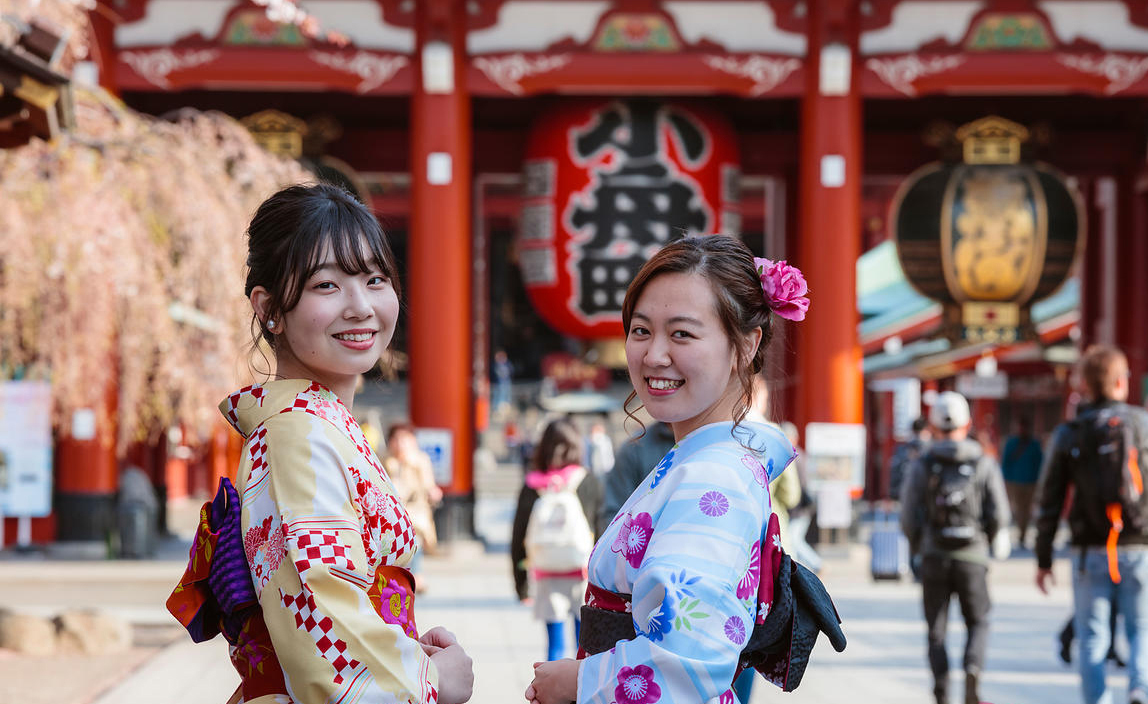 Women wearing traditional Kimono in Japan